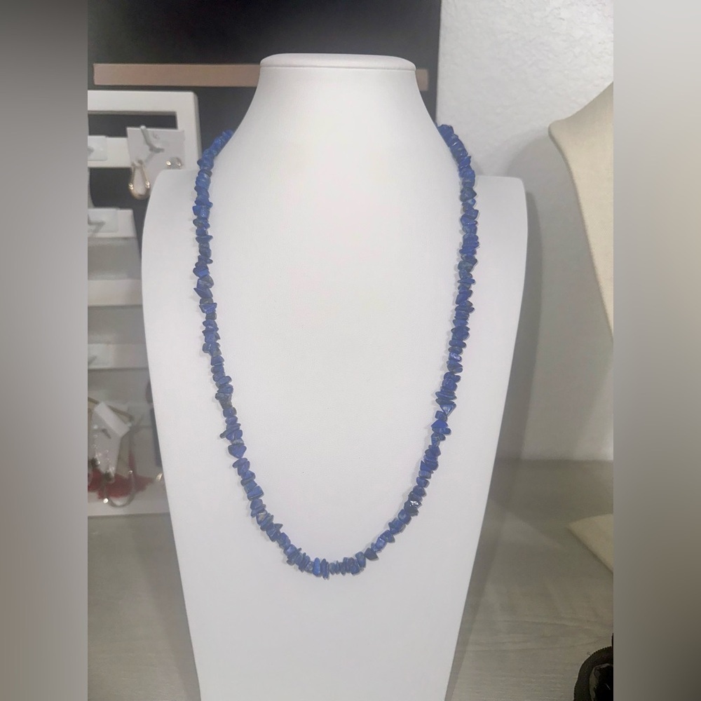 Genuine Lapis Lazuli Chip Necklace – 27” Natural Stone Strand with Gold Flecks